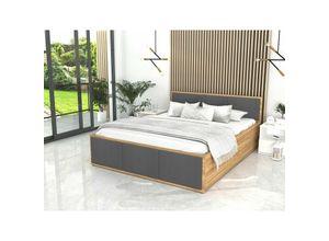 5903760930547 - Roe Furniture - Bett mit Lattenrost Jugendbett Doppelbett eiche-grau 120   140   160   180 cm ohne Matratze (en) 180x200 cm (en)