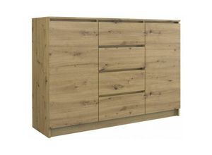 5903760931735 - Roe Furniture - Kommode mit 4 Schubladen 2 Schränke 120cm Klamotenschrank Sideboard artisan