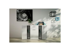 5903981082384 - Furnix - Sideboard sarai mit Schublade 3-türig Anrichte Glastüren140 cm modern Weiß