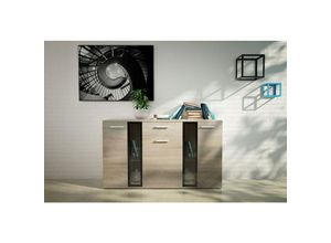 5903981082391 - Furnix - Sideboard sarai mit Schublade Glasttüren 3-türig Anrichte 140 cm Sonoma