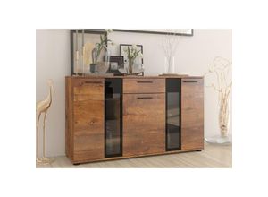 5903981082407 - Furnix - Sideboard sarai mit Schublade 3-türig Anrichte Glastüren140 cm Lefkas