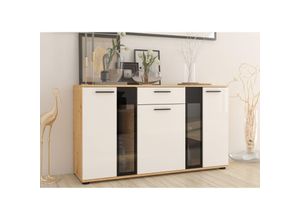 5903981082414 - Furnix - Sideboard sarai mit Schublade 3-türig Anrichte Glastüren B140 cm Artisan