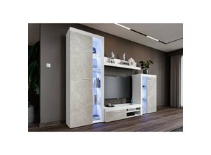 5903981082483 - Mediawand rivay Wohnwand TV-Schrank Vitrine 4-tlg 270 cm breit Weiß-Beton - Furnix