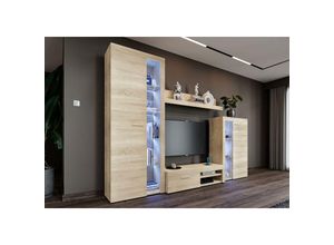 5903981082506 - FURNIX Mediawand RIVAY Wohnwand TV-Lowboard Highboard Vitrine 4-tlg 270 cm Sonoma