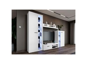 5903981082513 - Mediawand rivay Wohnwand TV-Lowboard Highboard Vitrine 4-tlg 270 cm Weiß - Furnix