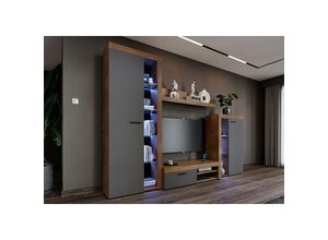 5903981082520 - Mediawand rivay Wohnwand TV-Lowboard Vitrine 4-tlg 270 cm Lefkas - Graphit - Furnix