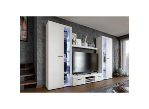 5903981082667 - Mediawand rivay xl Wohnwand TV-Schrank Vitrine Regal 4-tlg 300 cm modern Weiß - Furnix