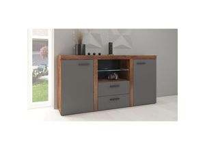 5903981082728 - Furnix - Sideboard rivay mit 2 Schubladen und Glasvitrine 2F2S 156cm Lefkas Graphit