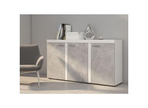 5903981082780 - Furnix - Sideboard rivay Anrichte Kommode 3 Türen 1488 cm 3F Weiß Beton