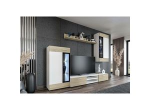 5903981083060 - FURNIX Mediawand TINNA Wohnwand 4-tlg mit TV-Schrank für Wohnzimmer Weiß -Sonoma