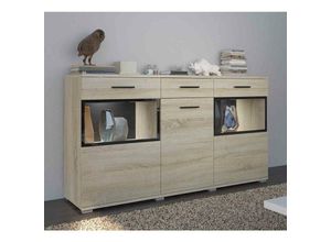 5903981083152 - Furnix - Sideboard amadao 154 cm breit Glas-Vitrine 3-türig Anrichte Eiche Sonoma