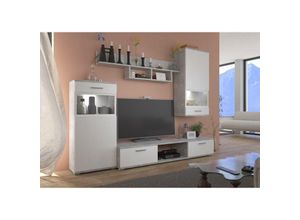 5903981083206 - Mediawand amadao Wohnwand 4-tlg mit Glas-Vitrine und TV-Board Beton-Weiß - Furnix