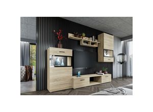 5903981083213 - Mediawand amadao Wohnwand Vitrine TV-Schrank 4-teilig 230 cm Eiche Sonoma - Furnix