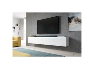 5903981085040 - Tv Lowboard bargo Schrank 180 cm modern Loft Design Weiß matt-Glanz Weiß - Weiß - Furnix