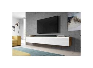 5903981086740 - Tv Lowboard bargo Fernsehschrank 200 cm (2x100cm) ohne led Wotan-Weiß Glanz - Weiß - Furnix