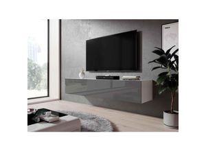 5903981087075 - FURNIX TV Hängeboard ZIBO Lowboard TV-Schrank modern 160 cm breit Grau glänzend