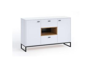 5903981087204 - Furnix - Kommode relio Schrank mit 2 Schubladen 2 Ablagen Drehtüren Weiß Artisan