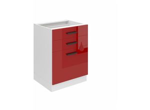 5904316249861 - Unterschrank Küche Küchenunterschrank 60 cm Breite sdsz Küchenunterschrank ohne Arbeitsplatte Küchenschrank mit Schubladen Rot Hochglanz - Belini