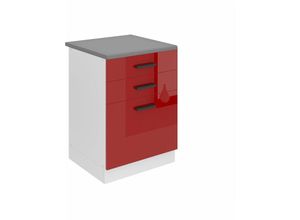 5904316251512 - Unterschrank Küche Küchenunterschrank 60 cm Breite sdsz Küchenunterschrank mit Arbeitsplatte Küchenschrank mit Schubladen Rot Hochglanz - Belini