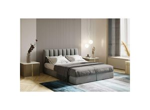 5904347100896 - TRADA City Boxspringbett 140 x 200 mit Bettkasten und Topper Grau