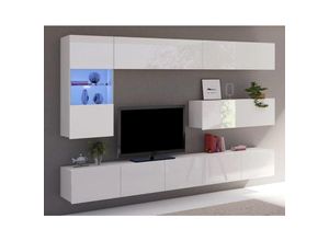 5904507941772 - FURNIX Mediawand Möbelwand PUNE4 Wohnwand TV-Schrank 6-tlg 255 m Weiß Glanz