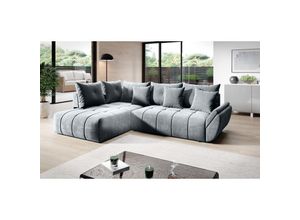 5904507942519 - FURNIX Schlaf-Ecksofa KORDELIA Polstercouch in L-Form Bettkasten und Kissen MH84 Hellgrau - Grau