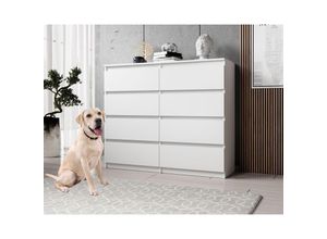 5904507947330 - Furnix - Kommode mit 8 Schubladen 120 cm breit für Schlafzimmer modern Weiß matt