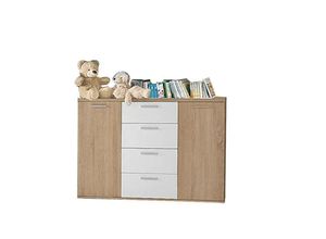 5904767738204 - - Kommode Schubladenkommode Beistellkommode Sideboard Sonoma Eiche Dekor   weiss