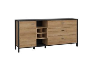 5904767825485 - Kommode Sideboard Stauraum für Wohnzimmer ca 186 cm HIGH ROCK Riviera Eiche N