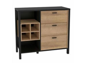 5904767832841 - - Kommode Sideboard Schubladen ca 93 cm high rock Riviera Eiche Nb   Schwarz