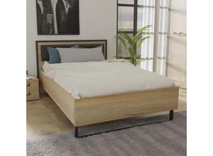 5904767835446 - Bett FORTE braun (bartex eiche schwarz matt bartex eiche schwarz bartex eiche) B1326cm H922cm L2088cm Betten mit Metallkufe