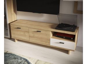 5904767841270 - TV-Schrank Chesapeak TV-Schrank 2 Türen 1 Schubkasten Metallfüße 150 cm breit braun (riviera eiche schnee eiche) B1496cm H473cm T413cm Spanplatte Schränke TV-Bank 150 cm breit Metallfuß 2 Türen 1 Schublade offenes Fach