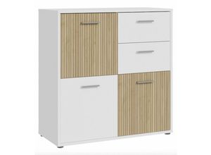 5904767847678 - Kommode quadro Sideboard Weiss   Lamellen Optk Eiche hell ca 94 x 96 x 40 cm