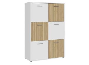 5904767847692 - Highboard quadro Kommode Weiß   Lamellen Optik Eiche hell ca 94 x 140 x 40 cm