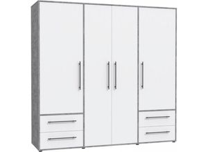 5904767849238 - Kleiderschrank mokkaris Stauraumschrank Drehtüren Beton Grau   Weiß ca 206 x 