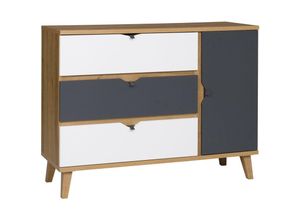 5904905002532 - Furnix - Sideboard memis K1D3SZ mit drei Schubladen und Tür Eiche Weiß+Graphit