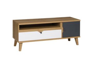 5904905003102 - Furnix - TV-Schrank memis moderne Fernsehschrank Eiche Weiß+Graphit