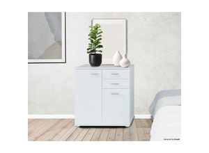 5904905004079 - FURNIX Sideboard Wohnzimmer-Kommode - 2 Schubladen und 2 Türen Midos 2 Weiss