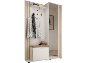 5904948694718 - Garderobe mit Spiegel Flurgarderobe Schrank Kompaktgarderobe Dielenschrank Wandschrank Regal Diele & Flur Kleiderschrank Schuhschrank 135x197x34 cm