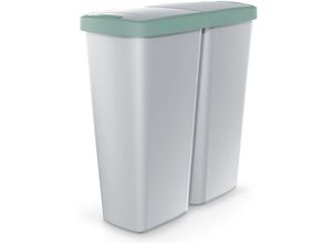 5905197462578 - KEDEN® Mülleimer Küche 50L 2 Fächer mit Deckel Druckknopf Abfalleimer Büro Papierkorb Biomüll Gelber Sack Mülltrennsystem Recycling Grau Grün