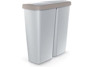 5905197462585 - KEDEN® Mülleimer Küche 50L 2 Fächer mit Deckel Druckknopf Abfalleimer Büro Papierkorb Biomüll Gelber Sack Mülltrennsystem Recycling Grau Taupe