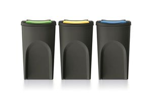 5905197469140 - Keden - Set 3 Mülleimer sortibox Recyclingbehältern 100 % recycelter Kunststoff schwarz 105L