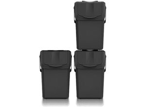 5905197479415 - Keden - Set 3 Mülleimer sortibox Recyclingbehältern 100 % recycelter Kunststoff schwarz 75L