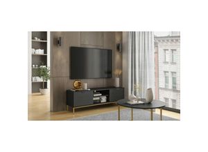 5905351208509 - TV-Kommode malagas Fernsehschrank Klappttüren Portlandesche Schwarz - Furnix