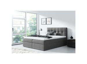 5905351214692 - Boxspringbett rickie 140x200 mit tiefen Bettkasten und Topper SR93 grau - Furnix