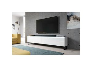 5905351220198 - FURNIX Lowboard BARGO 180 TV-Schrank mit Metallfüße OHNE LED Weiß-Weiß glänzend