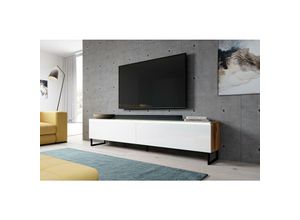 5905351220235 - Lowboard bargo 180 TV-Schrank mit Metallfüße ohne led Wotan-Weiß glänzend - Furnix