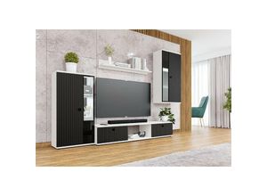 5905351228361 - Furnix - Mediawand sarai Wohnwand 4-teilig ohne led 240 x 180 x 402 cm Weiß Schwarz