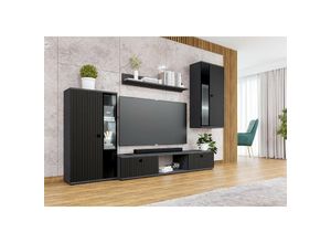 5905351228378 - Mediawand sarai Wohnwand 4-teilig ohne led 240 x 180 x 402 cm Matera Schwarz - Furnix