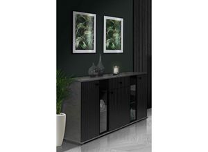 5905351228453 - Furnix - Sideboard sarai Schublade 3-türig Anrichte Glastüren140 cm Matera Schwarz